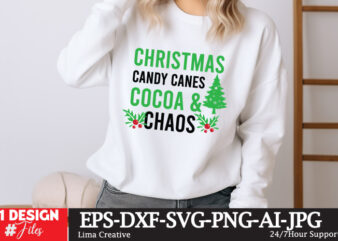 Christmas Candy Canes Cocoa & Chaos t-Shirt Design,Funny Christmas Shirt, Cut File for Cricut,Christmas SVG Bundle, Merry Christmas svg