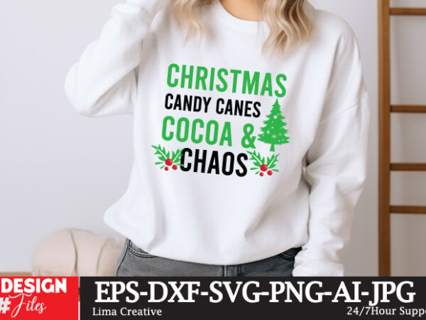 Christmas candy canes cocoa & chaos t-shirt design,funny christmas shirt, cut file for cricut,christmas svg bundle, merry christmas svg