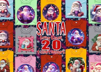 Colourful Santa Claus Cocoa Party t-shirt design bundle of 20 designs – download instantly Retro Vintage T-shirt Illustration Clipart Bundle