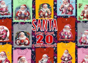 Colourful Santa Claus Cocoa Party t-shirt design bundle of 20 designs – download instantly Retro Vintage T-shirt Illustration