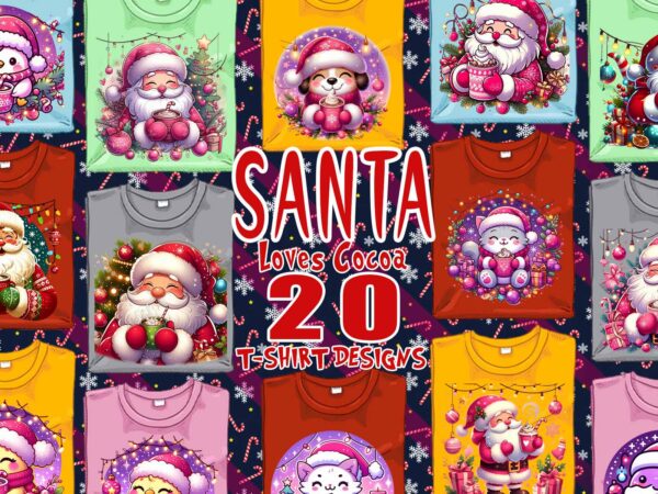 Colourful santa claus cocoa party t-shirt design bundle of 20 designs – download instantly retro vintage t-shirt illustration clipart bundle