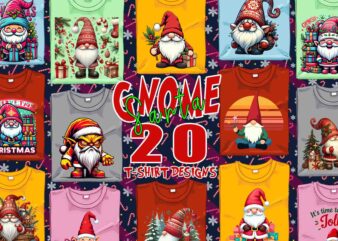 Trendy Gnome Santa Claus Christmas t-shirt design bundle of 20 designs – download instantly Retro Vintage Illustration T-shirt Clipart Bundl