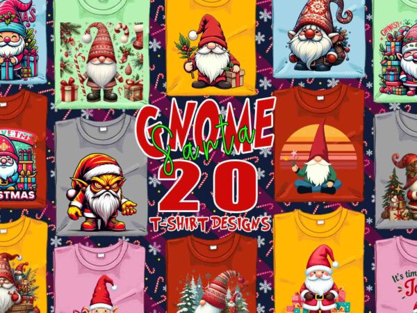 Trendy gnome santa claus christmas t-shirt design bundle of 20 designs – download instantly retro vintage illustration t-shirt clipart bundl