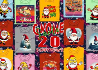 Trendy Gnome Santa Claus Christmas t-shirt design bundle of 20 png & jpeg designs – download instantly Retro Vintage T-shirt Design Illustra