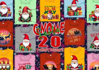 Colourful Gnome Santa Claus Christmas t-shirt design bundle of 20 designs – download instantly Retro Vintage T-shirt