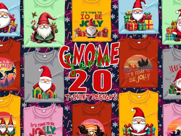 Colourful gnome santa claus christmas t-shirt design bundle of 20 designs – download instantly retro vintage t-shirt