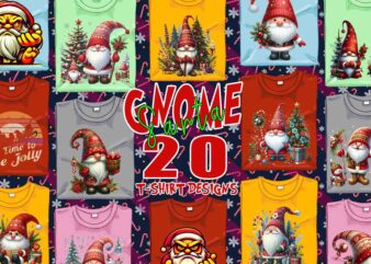 Popular Gnome Santa Claus Christmas t-shirt design bundle of 20 designs – download instantly