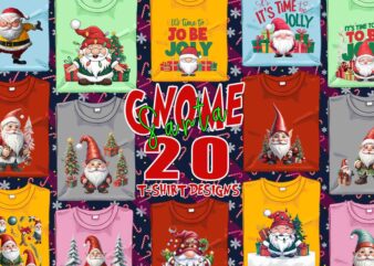 Trendy Gnome Santa Claus Christmas t-shirt design bundle of 20 png & jpeg designs – download instantly Retro Vintage T-shirt Design