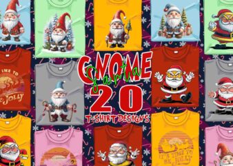 Trendy Funny Gnome Santa Claus Christmas t-shirt design bundle of 20 designs – download instantly Retro Vintage Tee