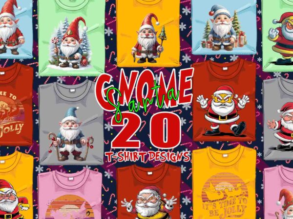 Trendy funny gnome santa claus christmas t-shirt design bundle of 20 designs – download instantly retro vintage tee