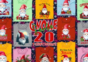 Popular Gnome Santa Claus Christmas t-shirt design bundle of 20 designs – download instantly T-Shirt Design Bundle