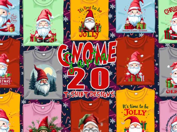 Popular gnome santa claus christmas t-shirt design bundle of 20 designs – download instantly t-shirt design bundle