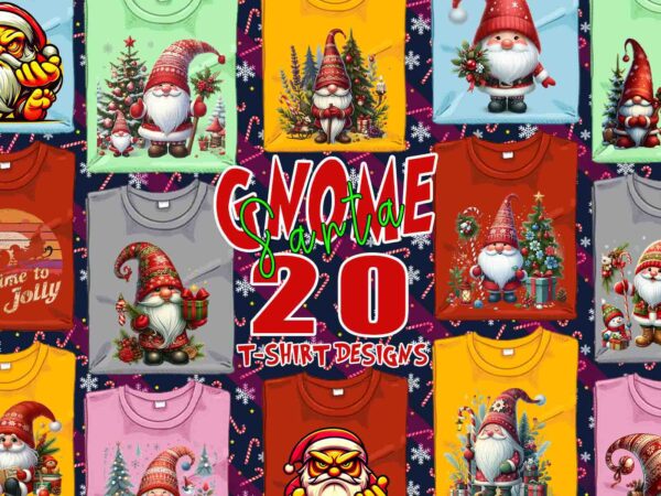 Popular gnome santa claus christmas t-shirt design bundle of 20 designs – download instantly