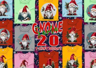 Trendy Gnome Santa Claus Christmas t-shirt design bundle of 20 designs – download instantly Retro Vintage Illustration T-shirt Clipart Bundl