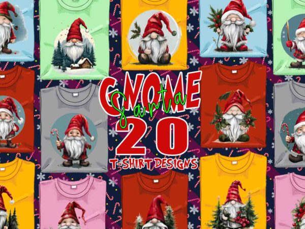 Trendy gnome santa claus christmas t-shirt design bundle of 20 designs – download instantly retro vintage illustration t-shirt clipart bundl