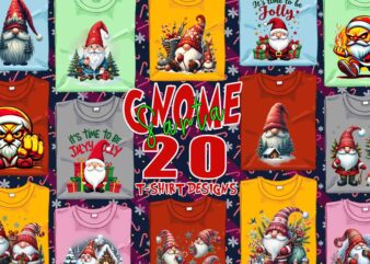 Retro Gnome Santa Claus Christmas t-shirt design bundle of 20 designs – download instantly Retro Vintage T-shirt Illustration Clipart Bundle