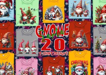 Colourful Gnome Santa Claus Christmas t-shirt design bundle of 20 designs – download instantly Retro Vintage T-shirt Illustration