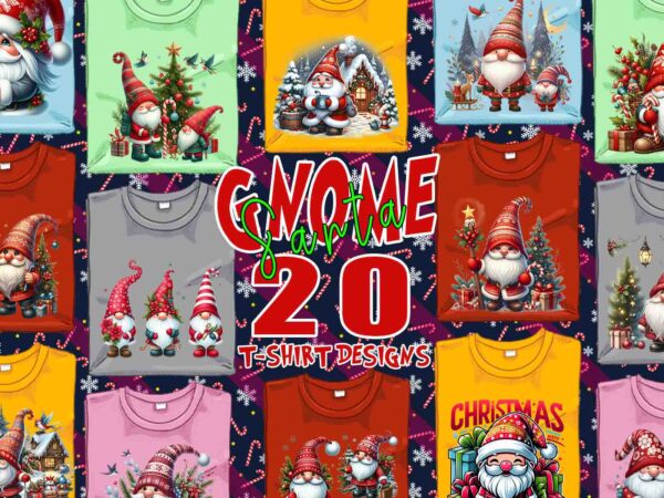 Colourful gnome santa claus christmas t-shirt design bundle of 20 designs – download instantly retro vintage t-shirt illustration