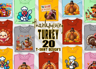 Funny Thanksgiving Day t-shirt design bundle of 20 png & jpeg designs – download instantly Retro Vintage T-shirt Design Bundle