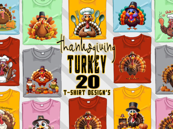 Thanksgiving day t-shirt design bundle of 20 png & jpeg designs – download instantly retro vintage t-shirt design