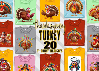 Funny Thanksgiving Day t-shirt design bundle of 20 png & jpeg designs – download instantly Retro Vintage T-shirt