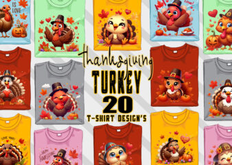 Thanksgiving Day t-shirt design bundle of 20 png & jpeg designs – download instantly Retro Vintage T-shirt Clipart Bundle