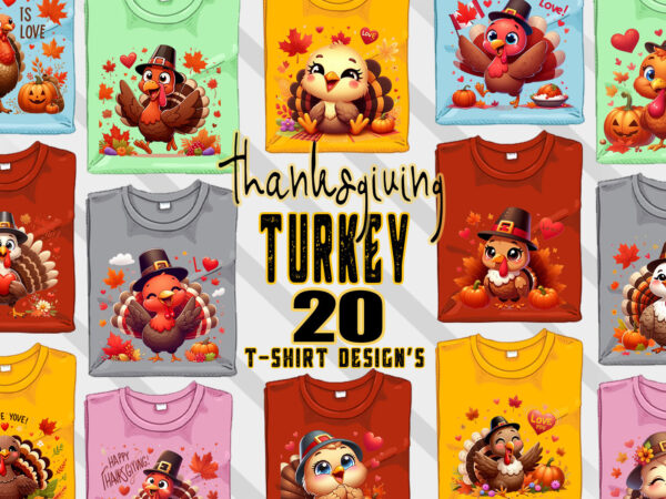 Thanksgiving day t-shirt design bundle of 20 png & jpeg designs – download instantly retro vintage t-shirt clipart bundle