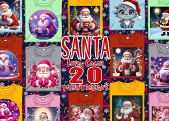 Cocoa lover Animal Santa Claus t-shirt design bundle of 20 designs – download instantly