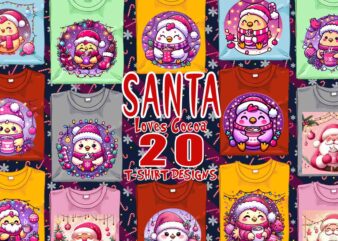 Santa Claus Drinking Cocoa t-shirt design bundle of 20 png & jpeg designs – download instantly Retro Vintage T-shirt Design Illustration