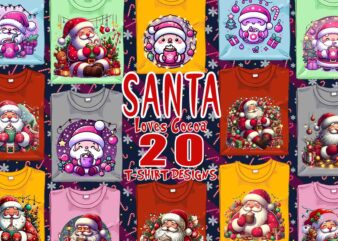 Santa Claus Drinking Cocoa t-shirt design bundle of 20 png & jpeg designs – download instantly Retro Vintage T-shirt