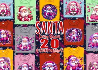 Santa Claus Drinking Cocoa t-shirt design bundle of 20 png & jpeg designs – download instantly Retro Vintage T-shirt Design Illustration