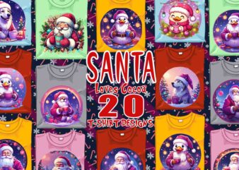 Abstract Santa Claus Drinking Cocoa t-shirt design bundle of 20 png & jpeg designs – download instantly Retro Vintage T-shirt Design