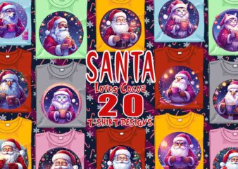 Santa Claus Drinking Cocoa t-shirt design bundle of 20 png & jpeg designs – download instantly Retro Vintage T-shirt Design