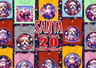 Colourful Santa Claus Cocoa Party t-shirt design bundle of 20 designs – download instantly Retro Vintage T-shirt