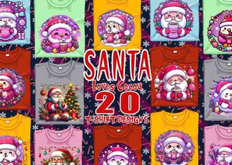 Santa Claus Drinking Cocoa t-shirt design bundle of 20 png & jpeg designs – download instantly for Christmas celebration