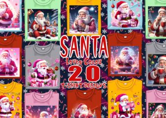 Cute Santa Claus Loves Cocoa t-shirt design bundle of 20 designs – download instantly Retro Vintage Tee Illustration Clipart Bundle