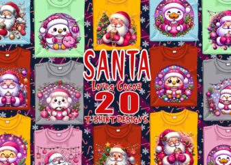 Santa Claus Drinking Cocoa t-shirt design bundle of 20 png & jpeg designs – download instantly Retro Vintage T-shirt Design Bundle