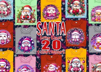 Colourful Santa Claus Cocoa Party t-shirt design bundle of 20 designs – download instantly Retro Vintage T-shirt Design Bundle