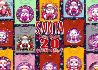 Colourful Santa Claus Cocoa Party t-shirt design bundle of 20 designs – download instantly Retro Vintage T-shirt Illustration Clipart Bundle