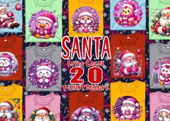 Christmas Santa Claus Drinking Cocoa t-shirt design bundle of 20 png & jpeg designs