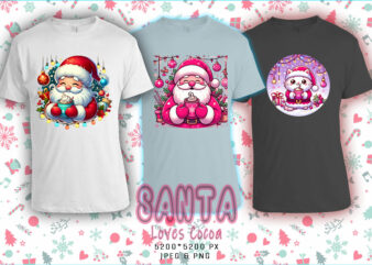 Santa Claus Drinking Cocoa t-shirt design bundle of 20 png & jpeg designs – download instantly Retro Vintage T-shirt Design