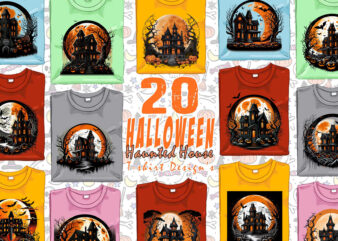 Retro Halloween Haunted House t-shirt design bundle of 20 designs – download instantly Retro Vintage T-shirt