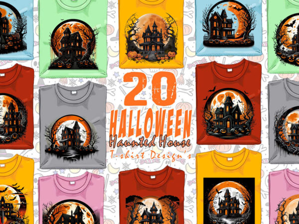 Retro halloween haunted house t-shirt design bundle of 20 designs – download instantly retro vintage t-shirt