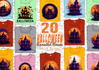 Colourful Halloween Haunted House Party t-shirt design bundle of 20 designs – download instantly Retro Vintage T-shirt Illustration