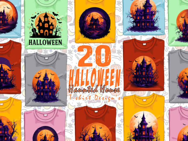 Colourful halloween haunted house party t-shirt design bundle of 20 designs – download instantly retro vintage t-shirt illustration