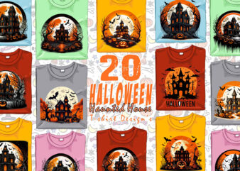 Spooky Haunted House Halloween Witch t-shirt design bundle of 20 png & jpeg designs – download instantly Retro Vintage T-shirt Design