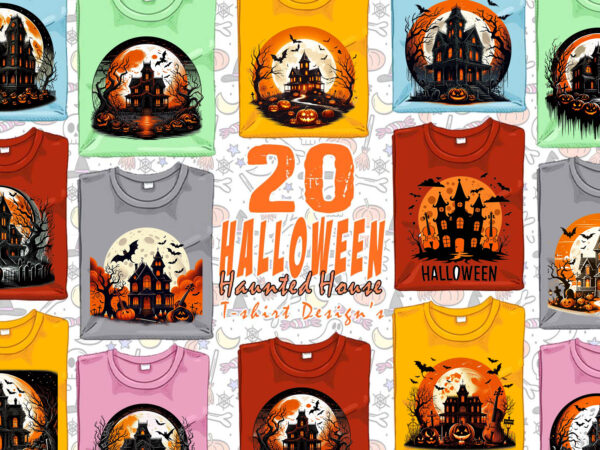 Spooky haunted house halloween witch t-shirt design bundle of 20 png & jpeg designs – download instantly retro vintage t-shirt design