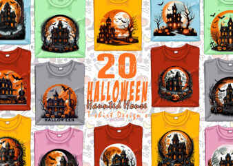 Abstract Spooky Haunted House Halloween Witch t-shirt design bundle of 20 png & jpeg designs – download instantly Retro Vintage T-shirt Desi