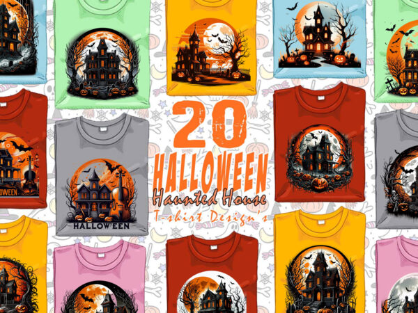 Abstract spooky haunted house halloween witch t-shirt design bundle of 20 png & jpeg designs – download instantly retro vintage t-shirt desi