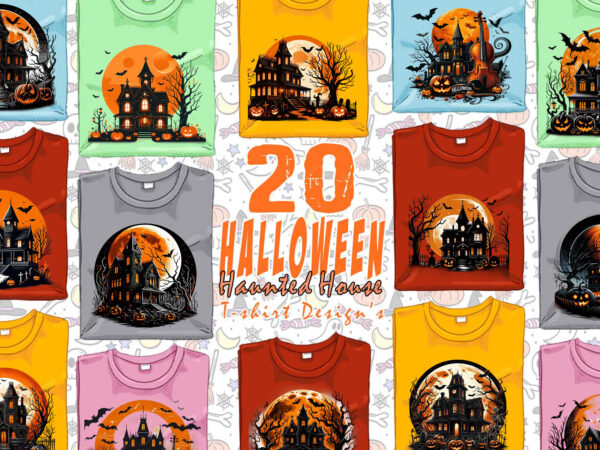 Colourful halloween haunted house party t-shirt design bundle of 20 designs